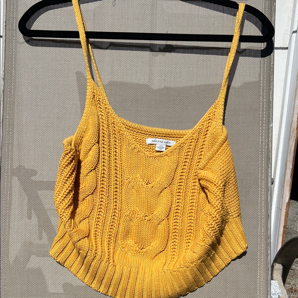 American Eagle Outfitters Mustard Cable Knit Crop Top